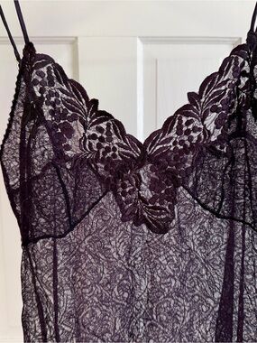 Sabrina Nadal Elegant Sexy Lace  Slip Teddy Deep Plum Purple Women’s size Small